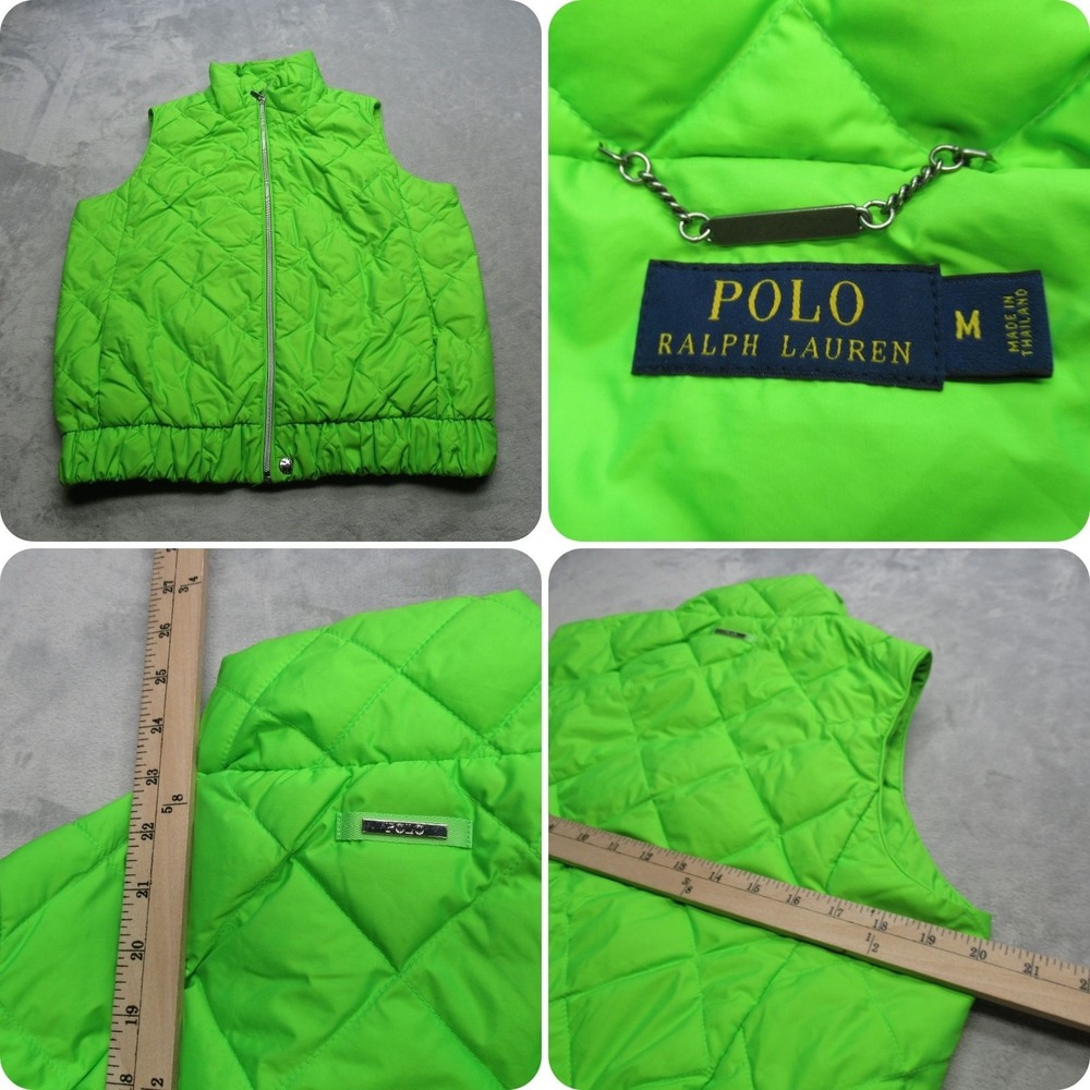 Polo Ralph Lauren Down Vest Women Medium Green Insulated Full Zip Quilted Puffer